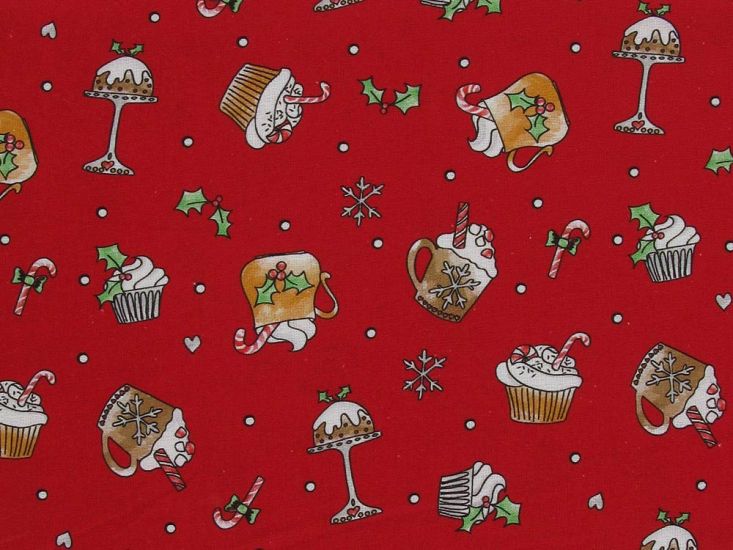 Gingerbread Delights Christmas Cotton Print, Red