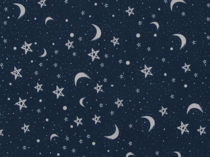 Goodnight Sky Polycotton Print, Navy