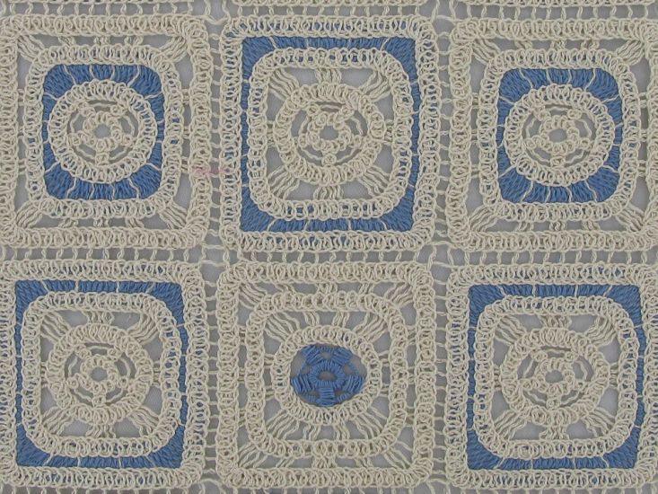 Granny Squares Cotton Crochet Lace, Blue
