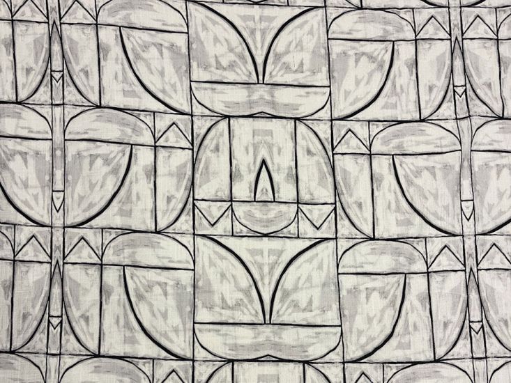 Graphite Deco Bloom Stretch Linen Rayon Print