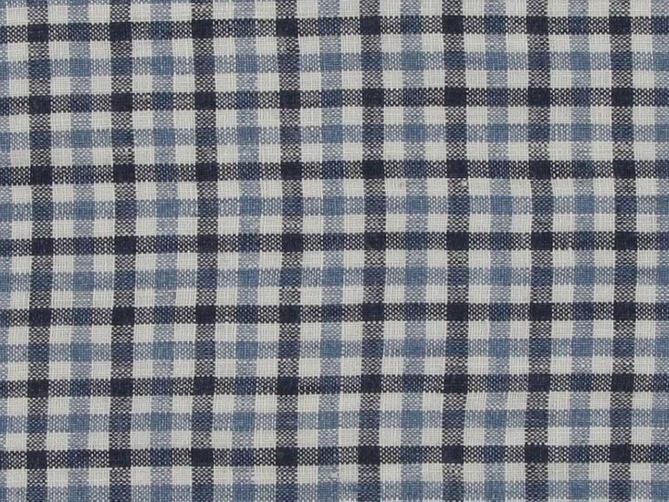 Gurteen Mixed Gingham Delave Irish Linen, Navy Blue White