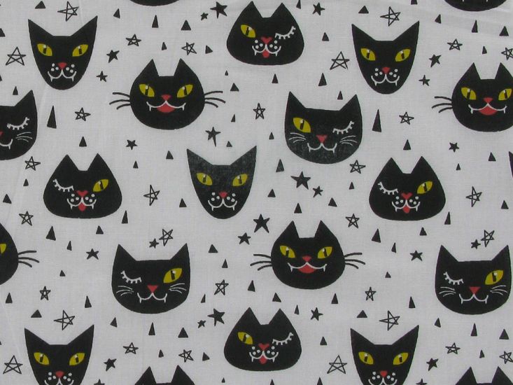 Halloween Cats Polycotton Print, White