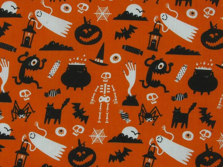 Halloween Delight Polycotton Print, Orange