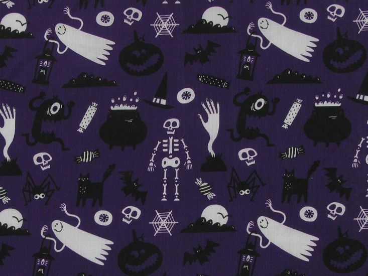 Halloween Delight Polycotton Print, Purple