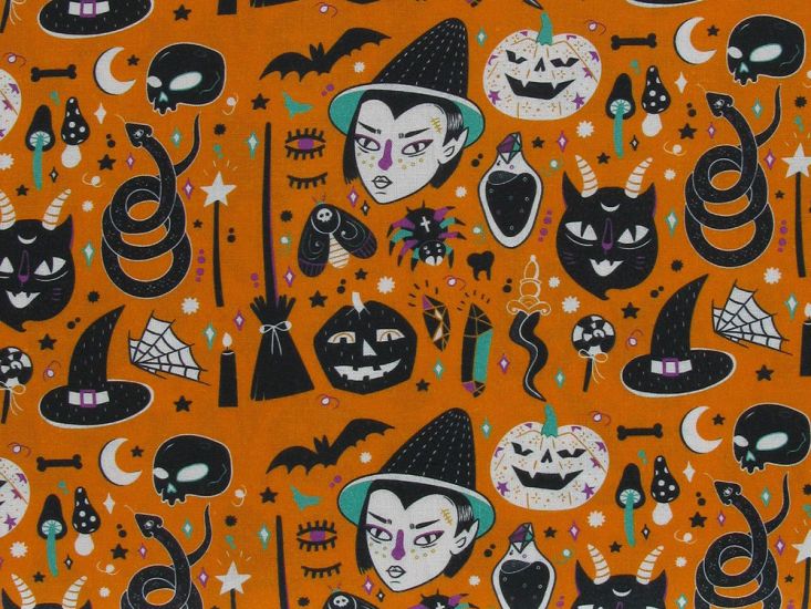 Halloween Witches Sketch Cotton Print