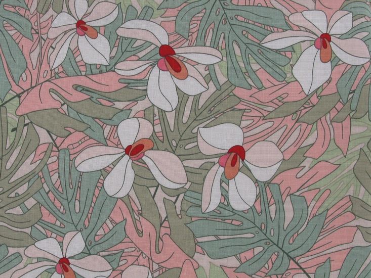 Hanging Hibiscus Stretch Cotton Linen Print, Blush