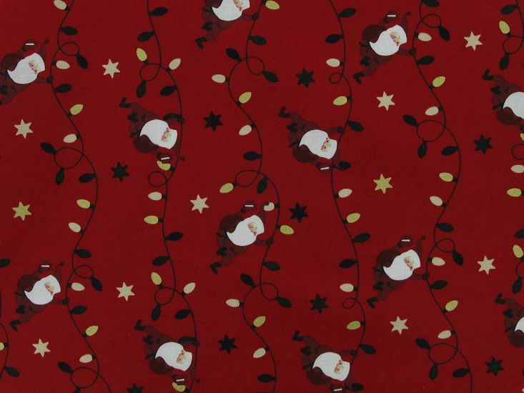 Hanging Santa Gold Foil Christmas Cotton Print, Red