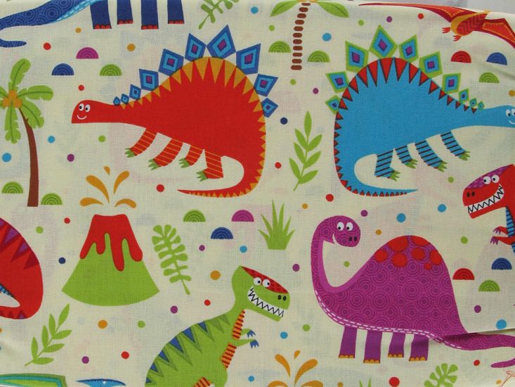 Happy Dinosaurs Cotton Print, Cream