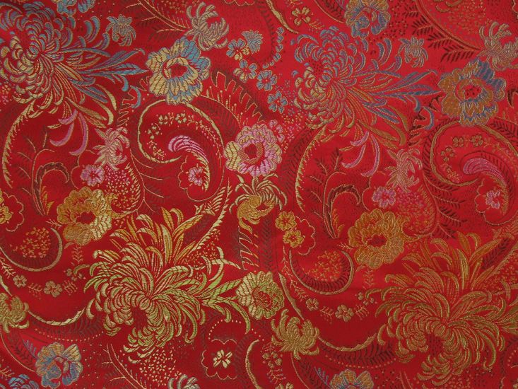Haujin Chinese Brocade, Garden, Red