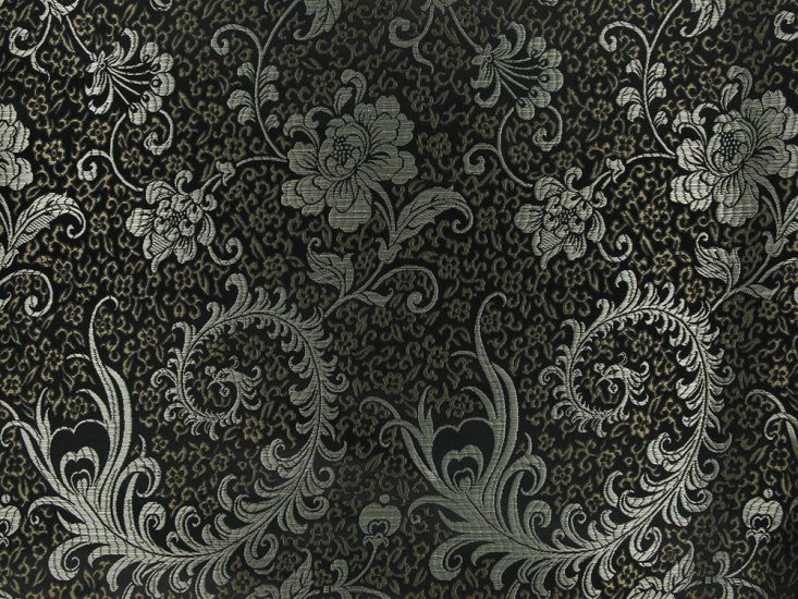 Haujin Chinese Brocade, Leaf, Midnight Black