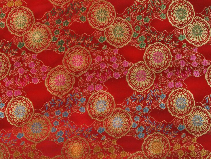 Haujin Chinese Brocade, Lily, Red