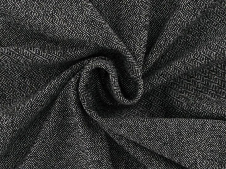 Herringbone Tweed Wool Blend, Black