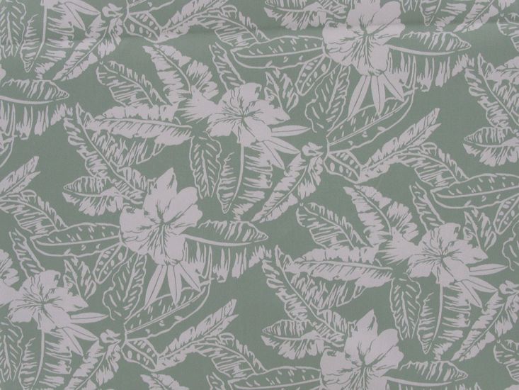 Hibiscus Bloom Printed Cotton Twill, Mint