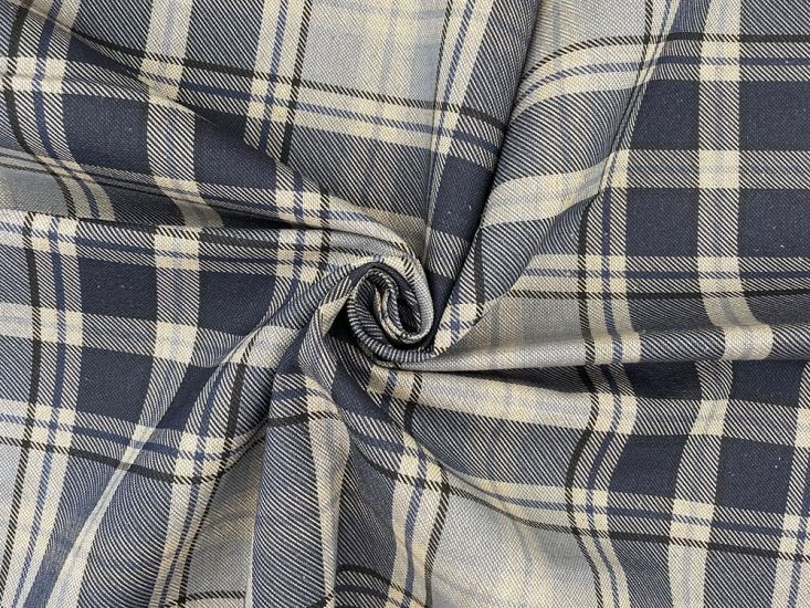 Highland Check Cotton Rich Panama, Denim