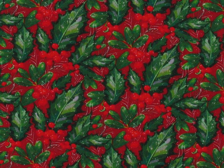 Holly Berry Cotton Poplin Print, Crimson