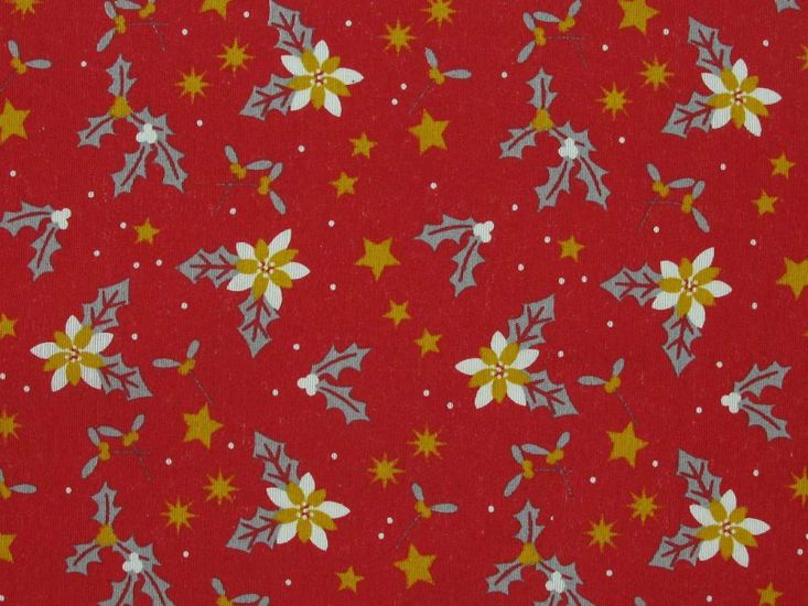 Holly Flower Cotton Rich Panama Canvas, Red