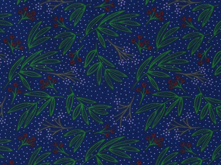 Holly Spot Christmas Polycotton Print, Navy