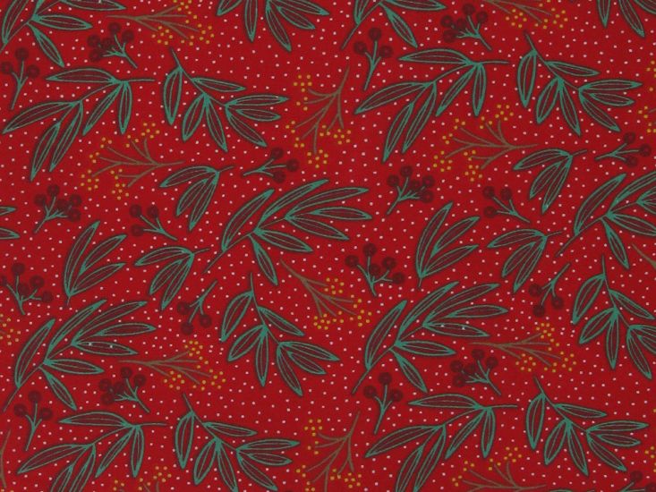 Holly Spot Christmas Polycotton Print, Red