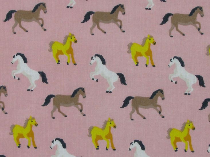 Horses Gallop Polycotton Print, Pink