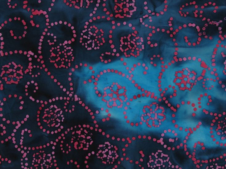 Indian Batik Cotton, Floral Spot Swirls, Ocean