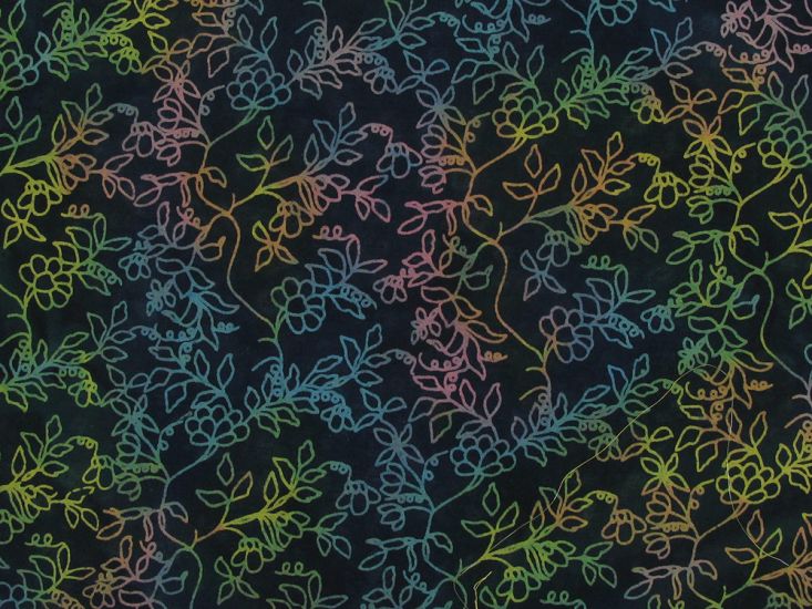 Indian Batik Cotton, Garden Vine Outline, Multi