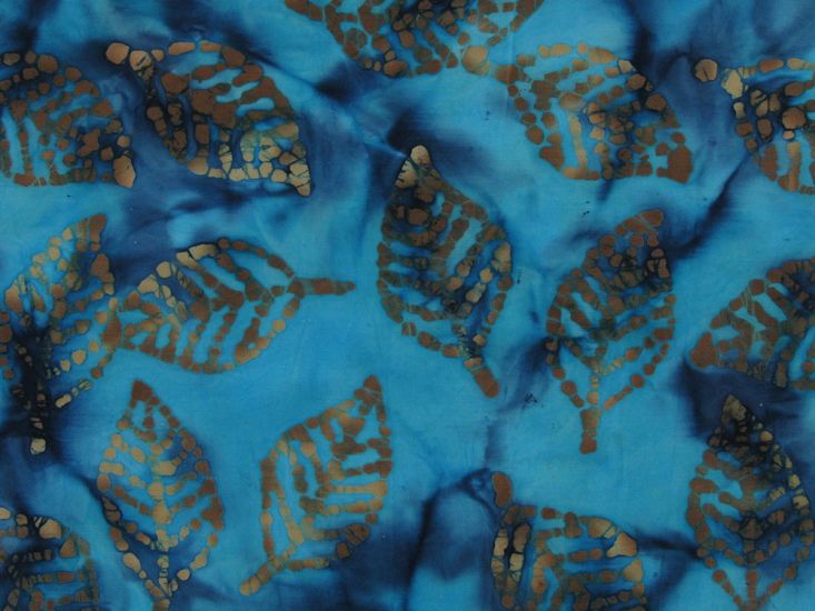 Indian Batik Cotton, Leaf Flutter, Fluorescent Aqua