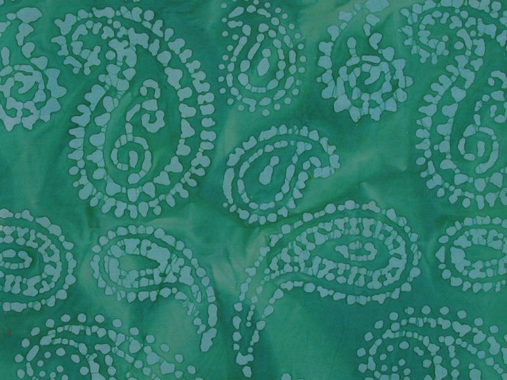 Indian Batik Cotton, Paisley Swirls, Seafoam