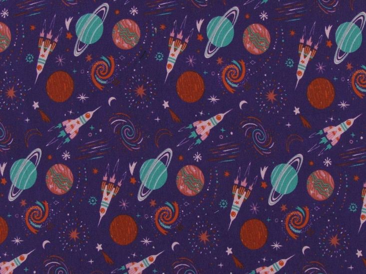 Interstellar Travel Cotton Jersey Print, Purple