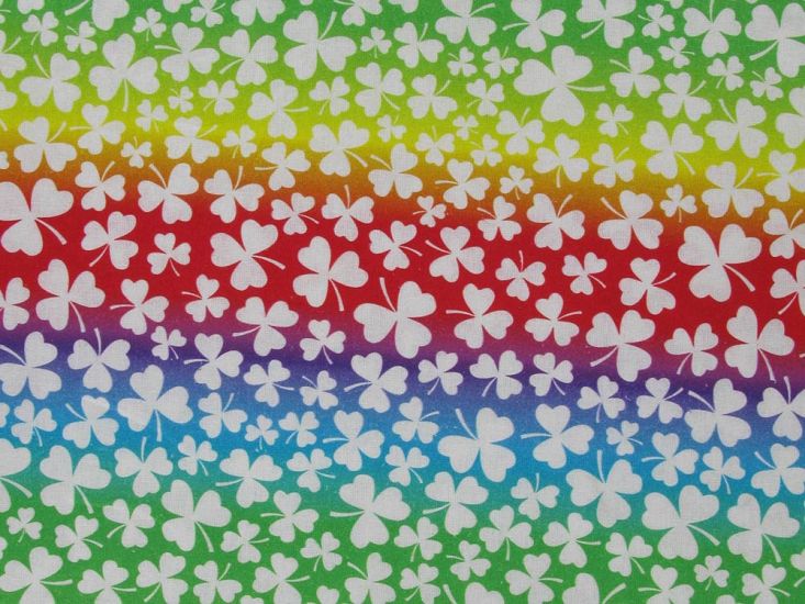 Irish Charm Cotton Print, Rainbow Clovers