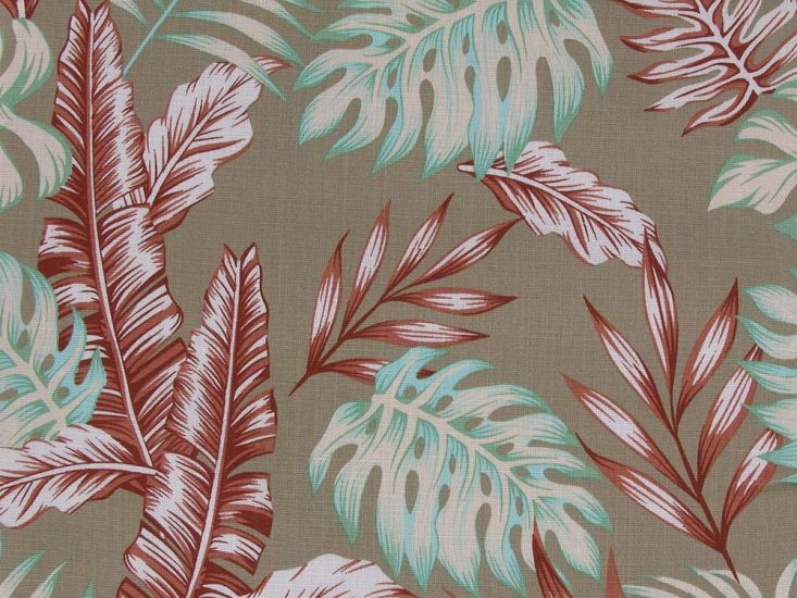 Island Palm Trees Stretch Cotton Linen Print, Stone