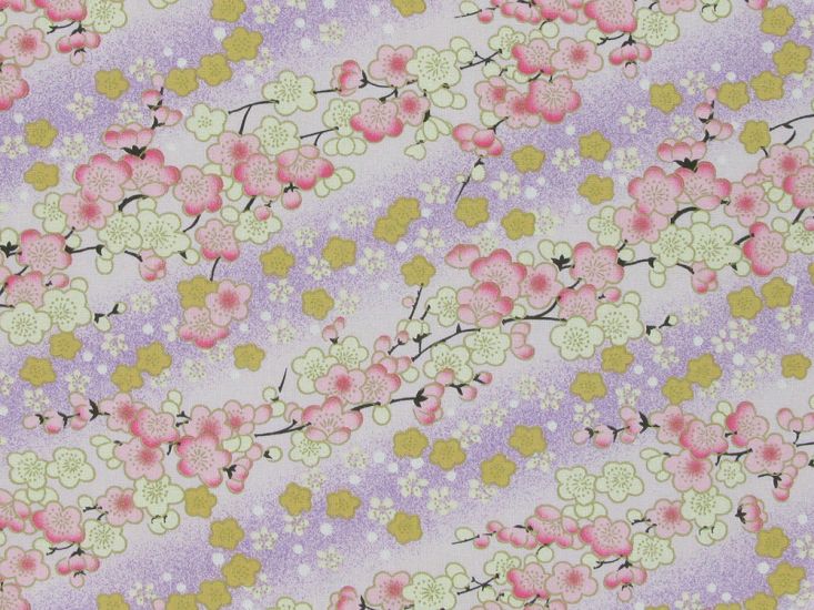 Isumi Japanese Foil Cotton Print, Blossom Garden, Lilac