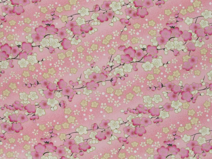 Isumi Japanese Foil Cotton Print, Blossom Garden, Pink