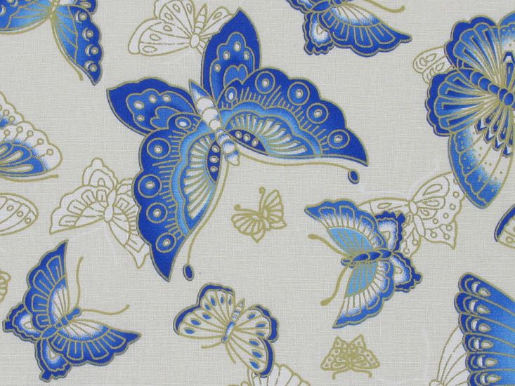 Isumi Japanese Foil Cotton Print, Butterfly Glide, Cream
