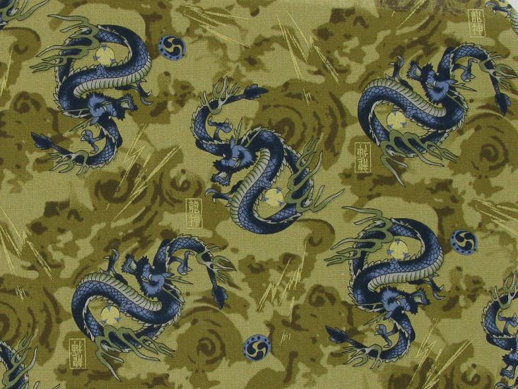 Isumi Japanese Foil Cotton Print, Dragon Flash, Gold
