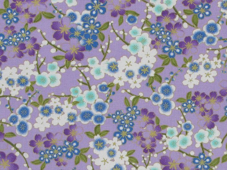 Isumi Japanese Foil Cotton Print, Floral Garden, Lilac