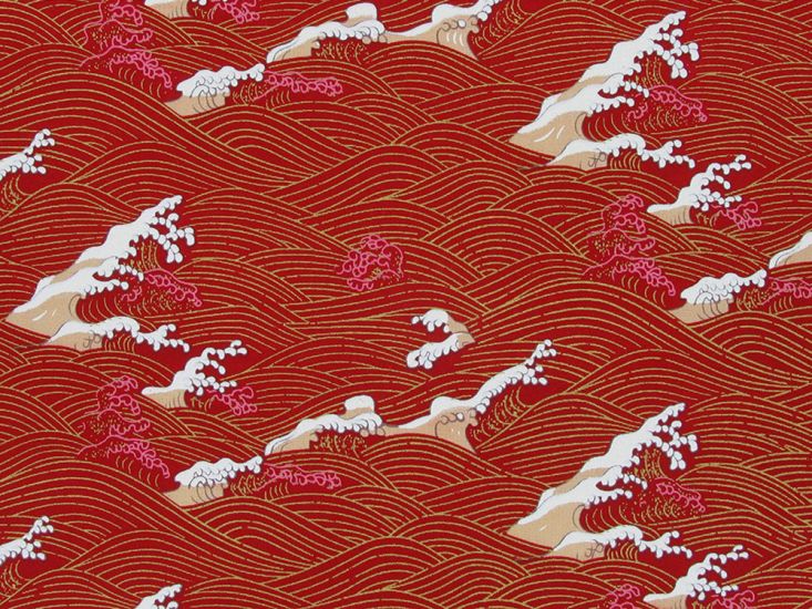 Isumi Japanese Foil Cotton Print, Foaming Wave, Red