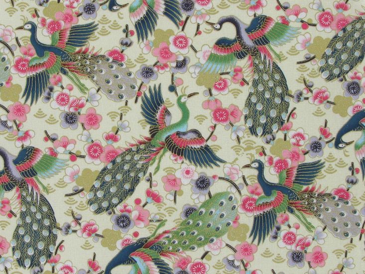 Isumi Japanese Foil Cotton Print, Peacock Flight, Lemon