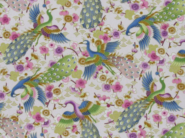 Isumi Japanese Foil Cotton Print, Peacock Flight, Lilac