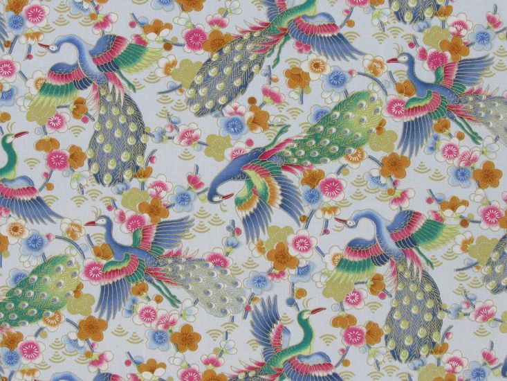 Isumi Japanese Foil Cotton Print, Peacock Flight, Sky