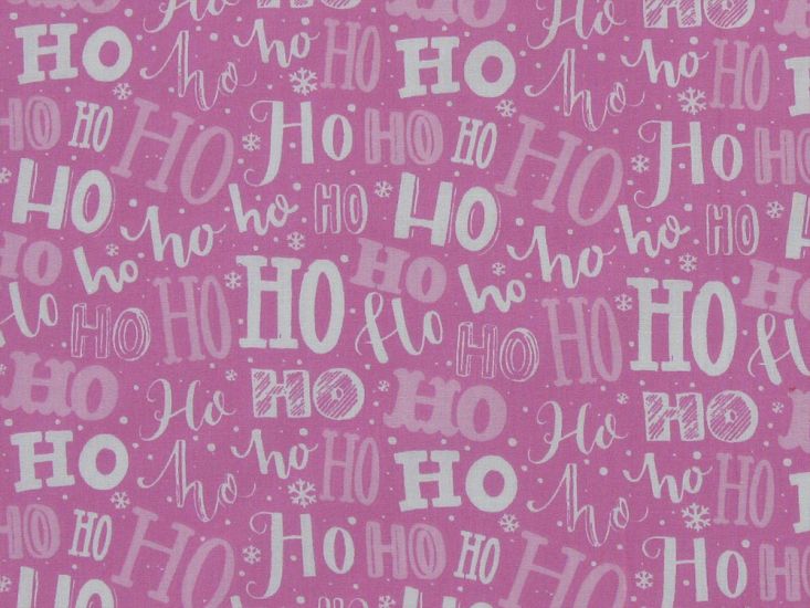 Jolly Christmas Ho Ho Polycotton Print, Pink