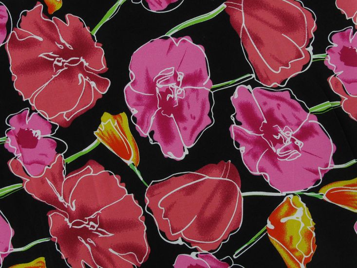 Jumbo Tulips Viscose Print, Black