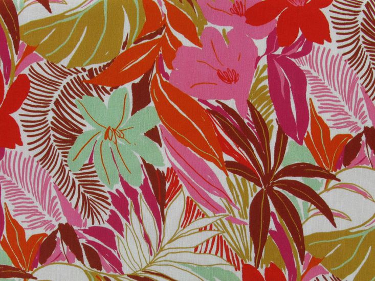 Jungle Bloom Stretch Linen Rayon Print, Pink