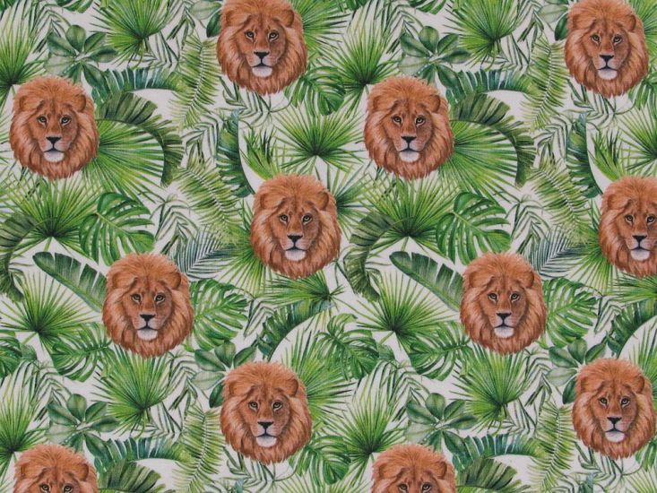 Jungle Lion Cotton Jersey, White