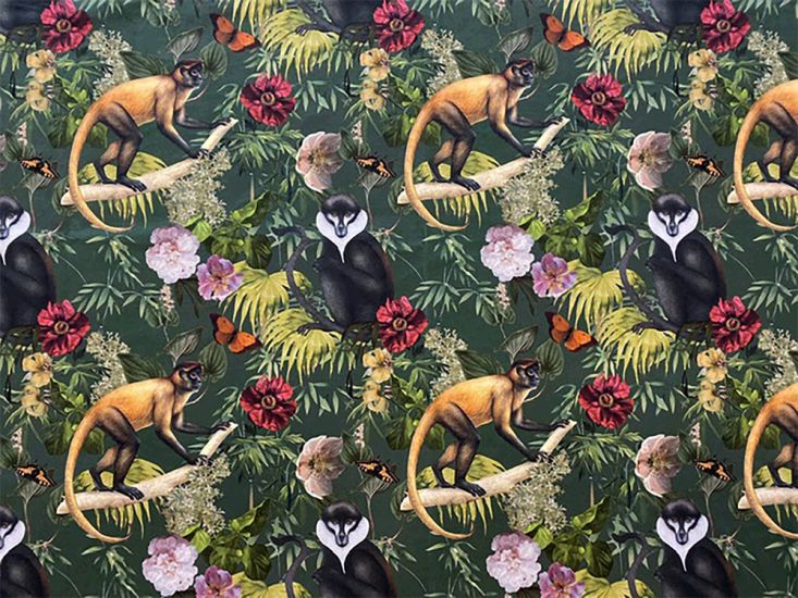 Jungle Monkey Printed Velvet, Green