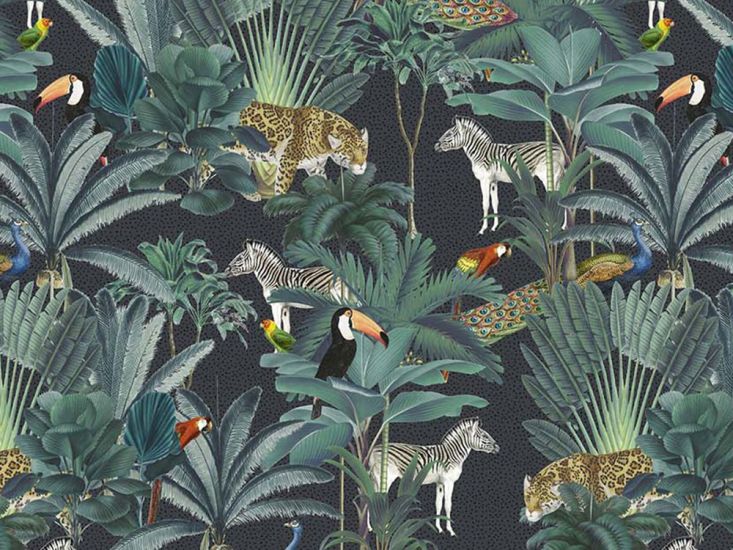 Jungle Prowl Cotton Print, Graphite