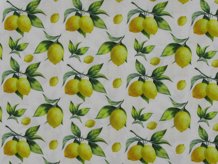 Lemon Vines Cotton Print, White