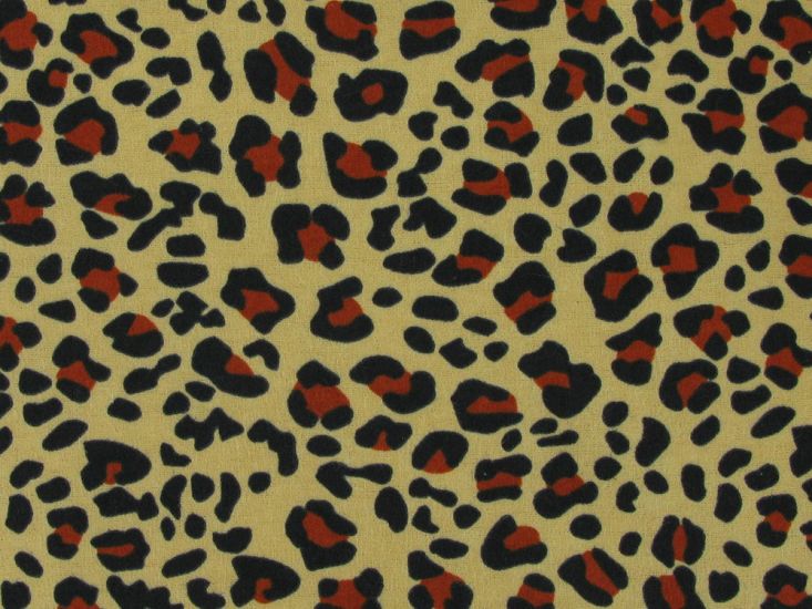 Leopard Print Brushed Cotton Rich Winceyette, Tan
