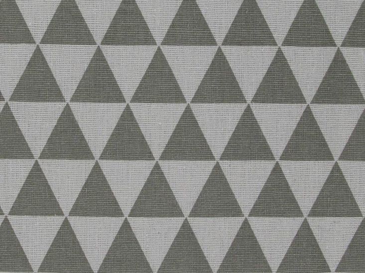 Light Weight Linen Look Canvas, Geometric Triangles, Grey