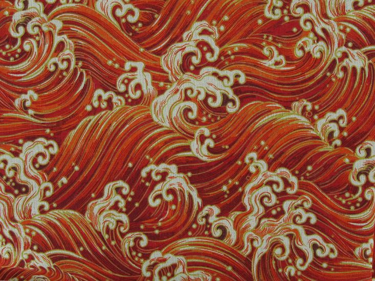Lightweight Linen Look Canvas, Atlantic Waves, Red