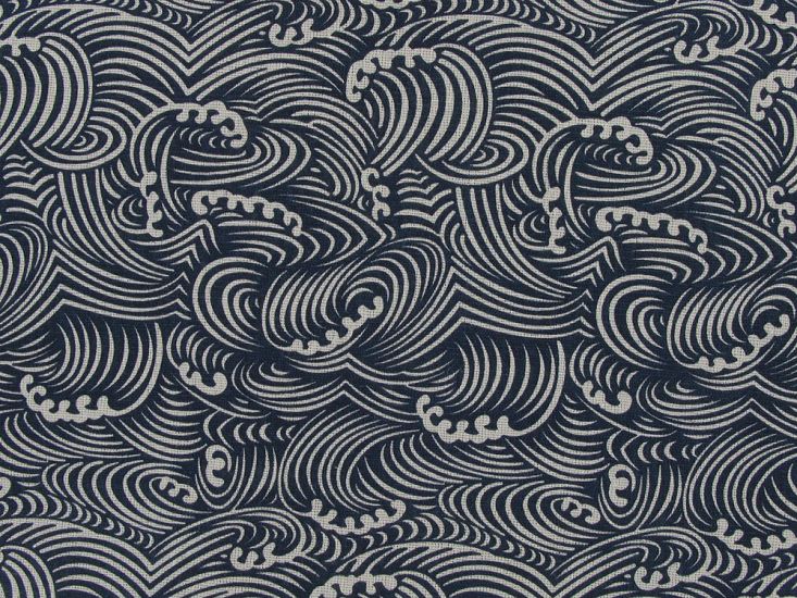 Lightweight Linen Look Canvas, Pacific Waves, Blue